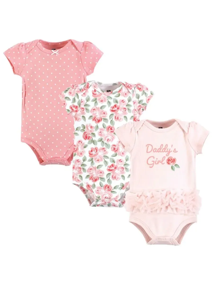 Комплект из 3 мягких хлопковых боди на каждый день Hudson Baby, Coral Floral Daddys Girl — изображение 1 из 5