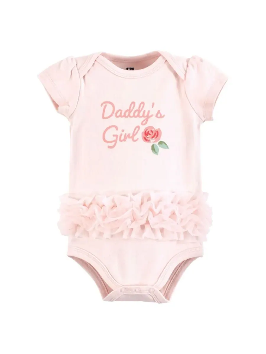 Комплект из 3 мягких хлопковых боди на каждый день Hudson Baby, Coral Floral Daddys Girl — изображение 5 из 5