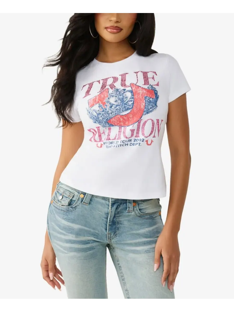 Женская классическая футболка с круглым вырезом и кристаллами True Religion — белый