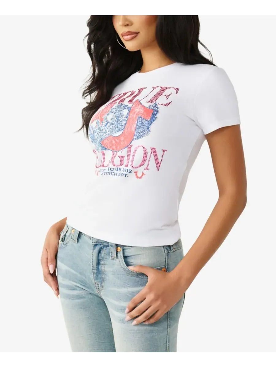 Женская классическая футболка с круглым вырезом и кристаллами True Religion — изображение 2 из 3, белый