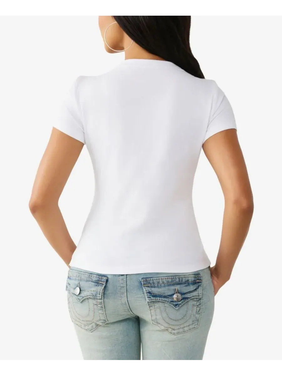 Женская классическая футболка с круглым вырезом и кристаллами True Religion — изображение 3 из 3, белый