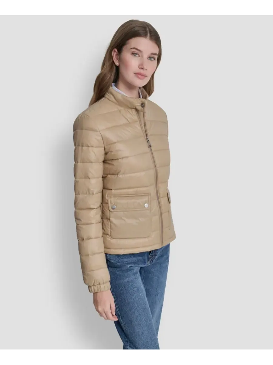 Женское короткое пальто с карманным воротником в стиле мотоциклиста DKNY — изображение 4 из 6, хаки