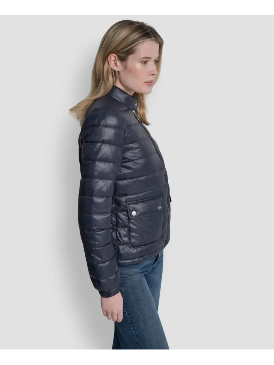 Женское короткое пальто с карманным воротником в стиле мотоциклиста DKNY — изображение 2 из 6, мульти