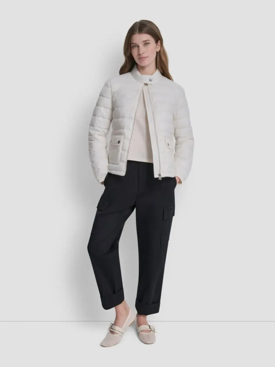 Женское короткое пальто с карманным воротником в стиле мотоциклиста DKNY — изображение 2 из 6, серебристый