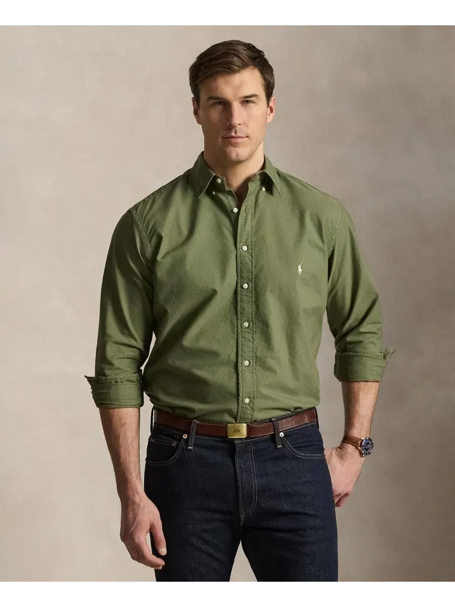Мужская рубашка Оксфорд больших размеров, окрашенная в готовом виде Polo Ralph Lauren