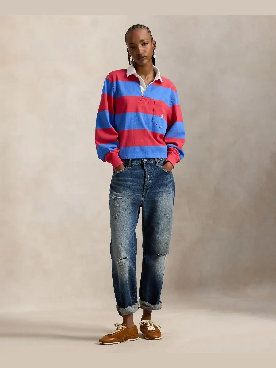 Женская регбийная рубашка в широкую полоску Polo Ralph Lauren — изображение 2 из 4, красный/синий
