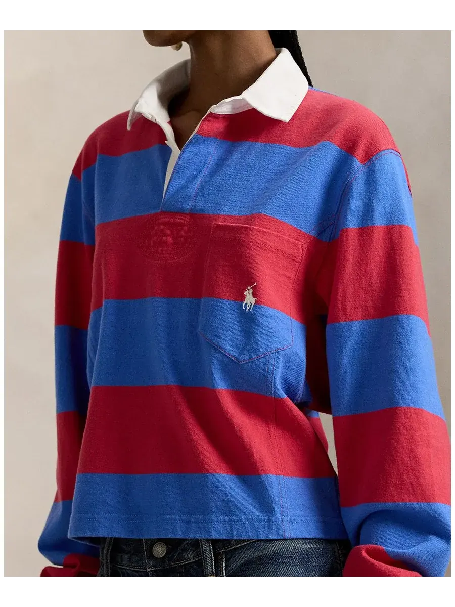 Женская регбийная рубашка в широкую полоску Polo Ralph Lauren — изображение 3 из 4, красный/синий