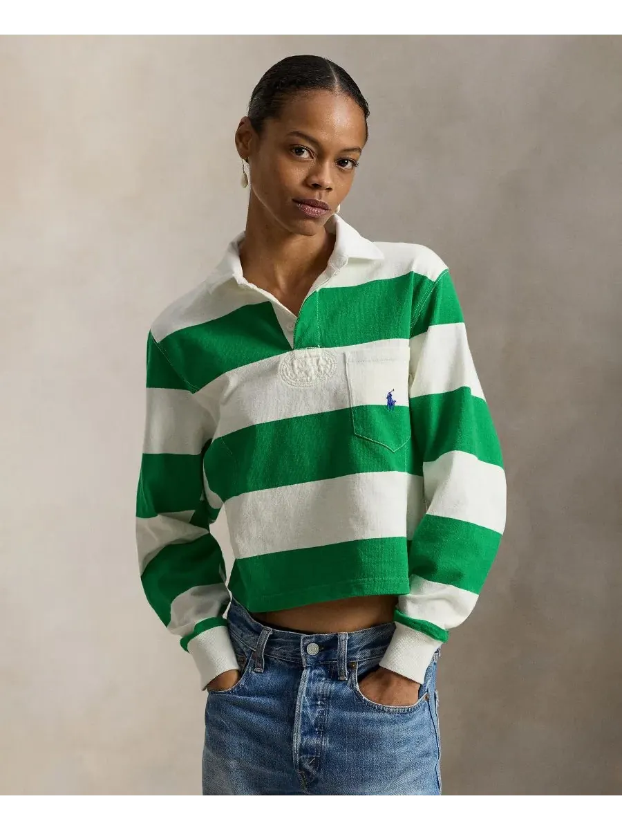 Женская регбийная рубашка в широкую полоску Polo Ralph Lauren — изображение 1 из 5, зеленый/белый
