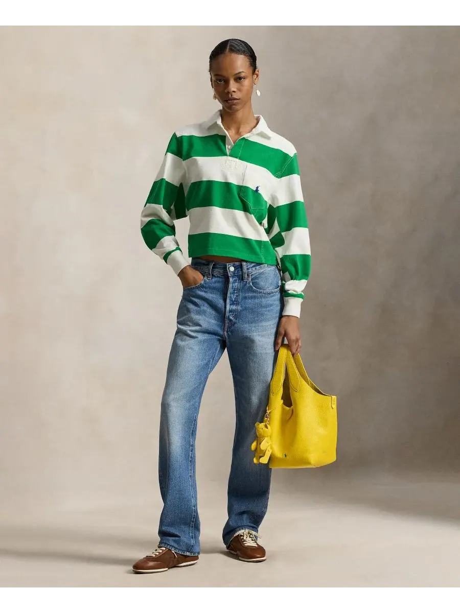 Женская регбийная рубашка в широкую полоску Polo Ralph Lauren — изображение 2 из 5, зеленый/белый
