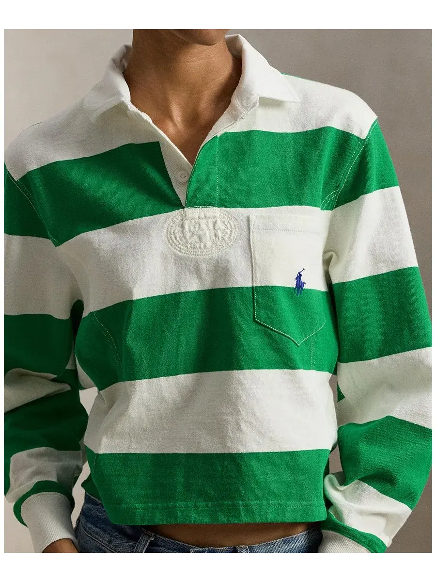 Женская регбийная рубашка в широкую полоску Polo Ralph Lauren — изображение 3 из 5, зеленый/белый