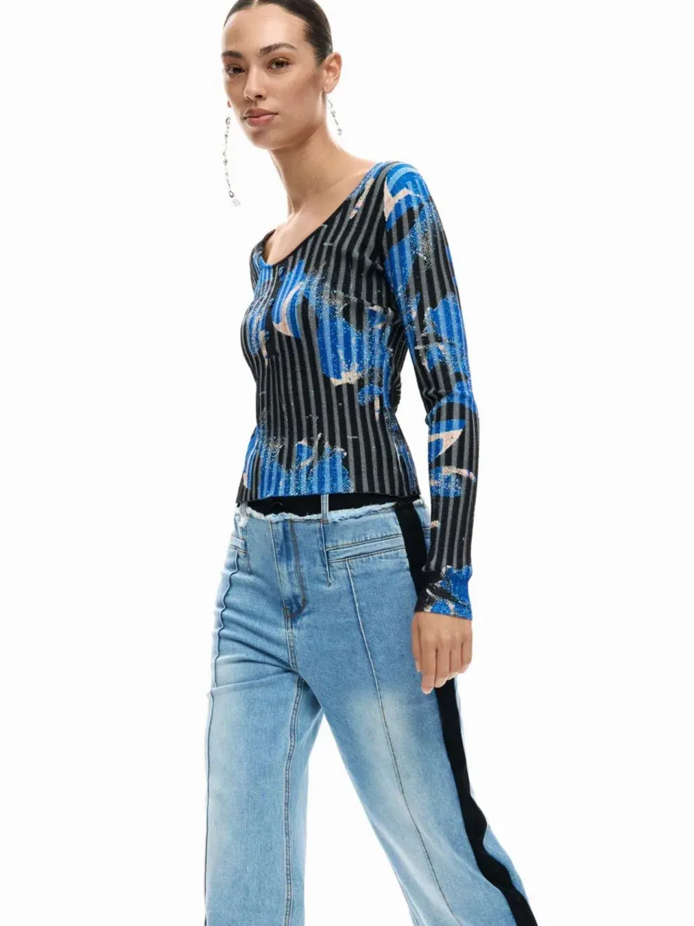 Женские джинсовые брюки из двух материалов Desigual — изображение 3 из 5, синий