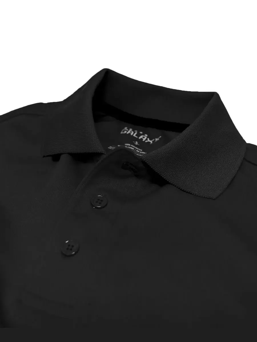 Комплект из 3 мужских поло-рубашек Dry Fit из влагоотводящей ткани, больших размеров Galaxy By — изображение 3 из 3, черный
