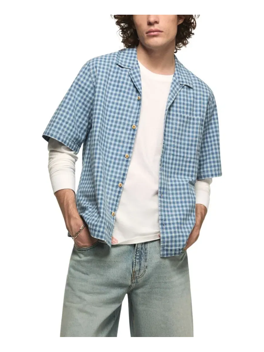 Мужская рубашка-кэмп с клеткой, модель Boxy Gingham Lucky Brand — изображение 1 из 6, синий