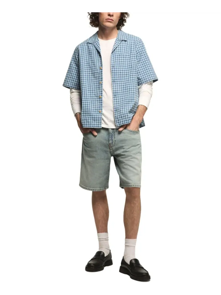 Мужская рубашка-кэмп с клеткой, модель Boxy Gingham Lucky Brand — изображение 2 из 6, синий