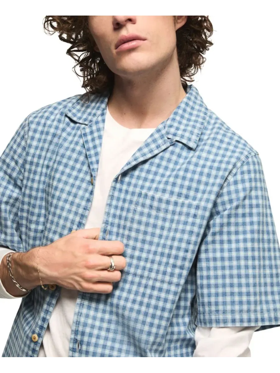 Мужская рубашка-кэмп с клеткой, модель Boxy Gingham Lucky Brand — изображение 4 из 6, синий