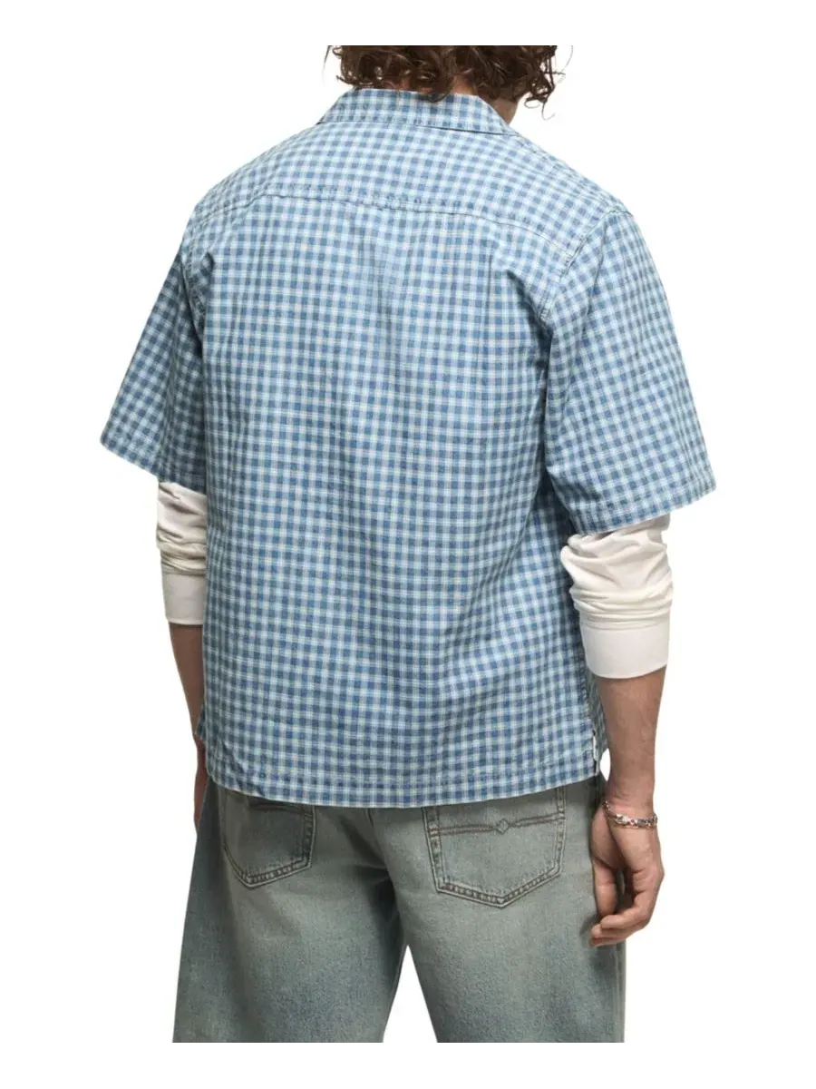 Мужская рубашка-кэмп с клеткой, модель Boxy Gingham Lucky Brand — изображение 5 из 6, синий