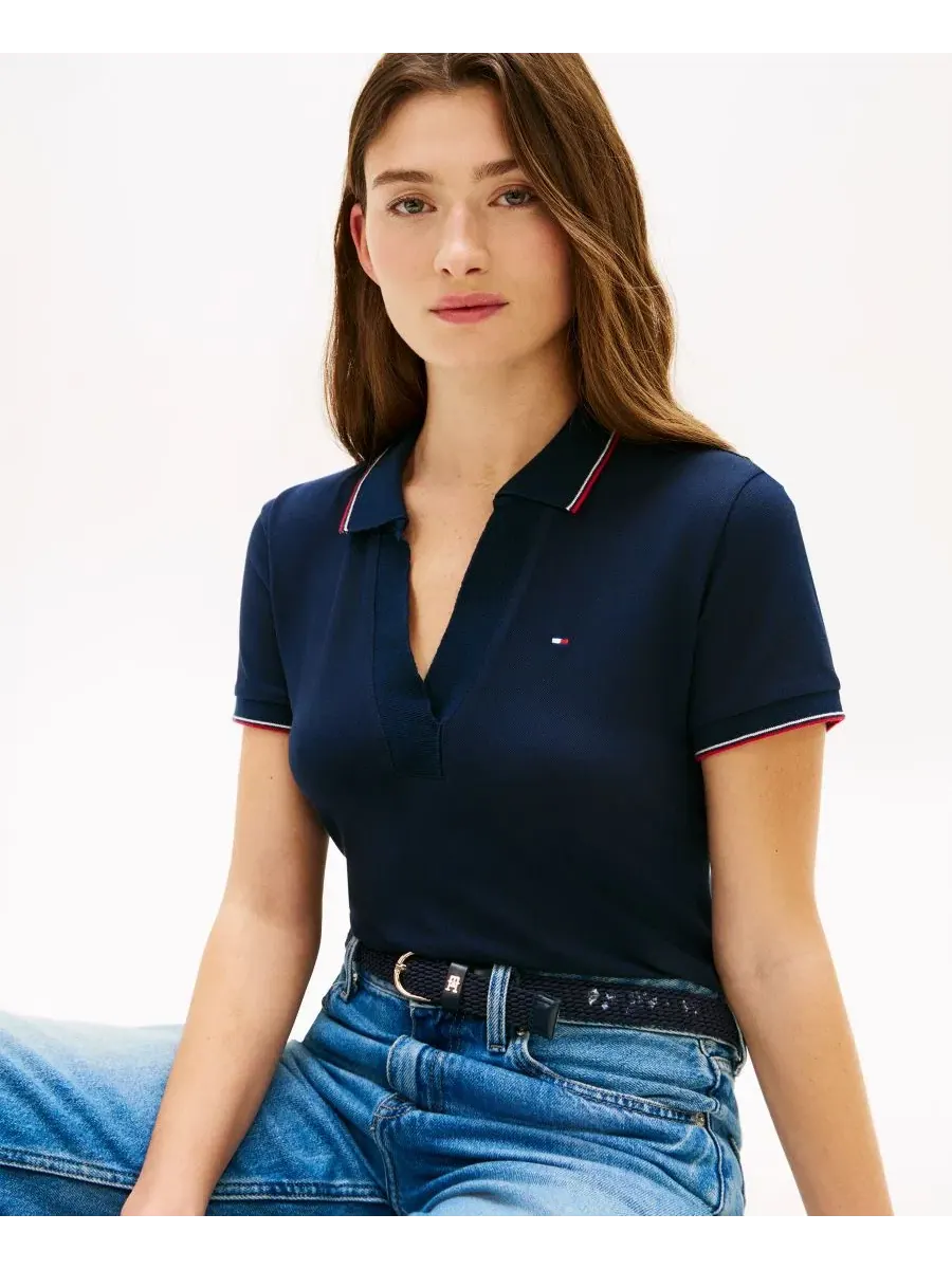 Женская футболка-поло с коротким рукавом и воротником-стойкой Johnny Collar Tommy Hilfiger — изображение 3 из 4