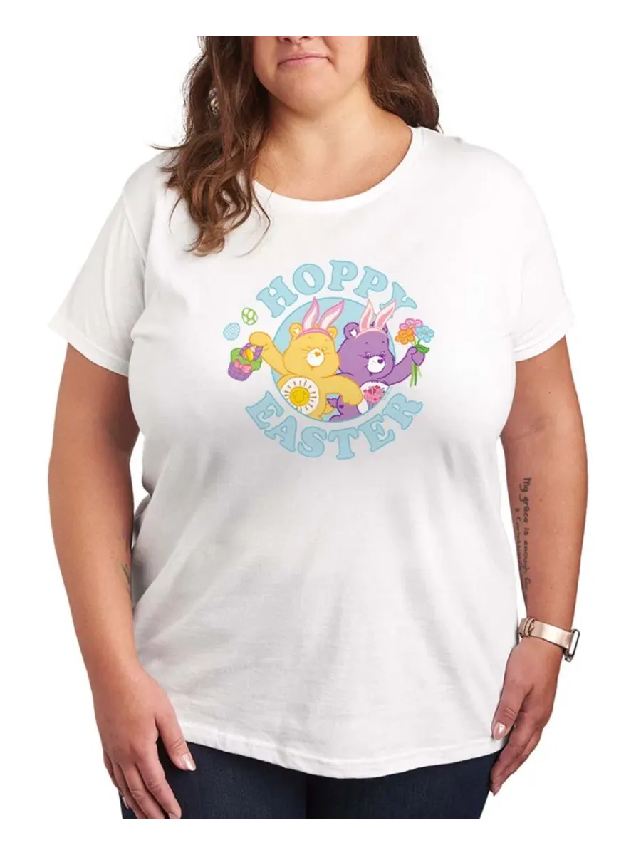 Футболка с коротким рукавом и принтом "Мишки Care Bears: Пасха" для полных женщин Hybrid Apparel — изображение 1 из 3, белый