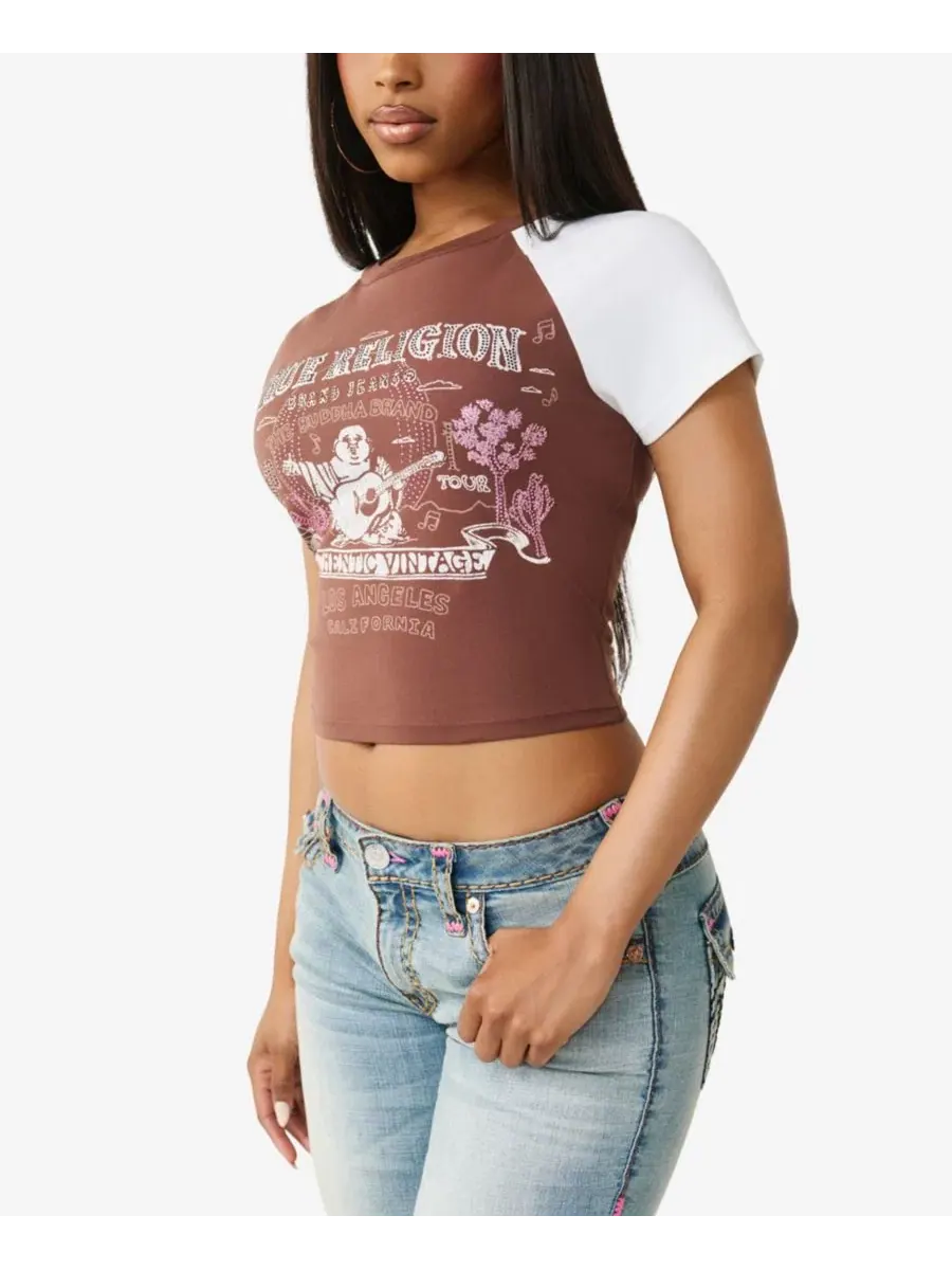 Женская контрастная детская футболка-реглан True Religion — изображение 2 из 3, темный/белый