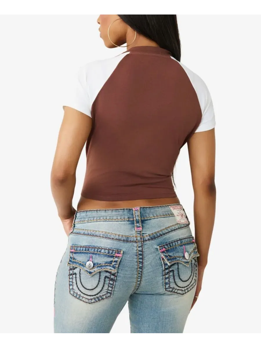 Женская контрастная детская футболка-реглан True Religion — изображение 3 из 3, темный/белый