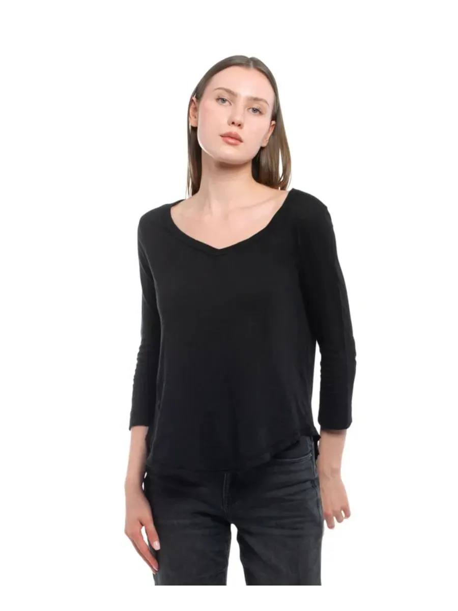 Женская футболка WILT с рукавом 3/4 и V-образным вырезом Wilt Clothing — черный