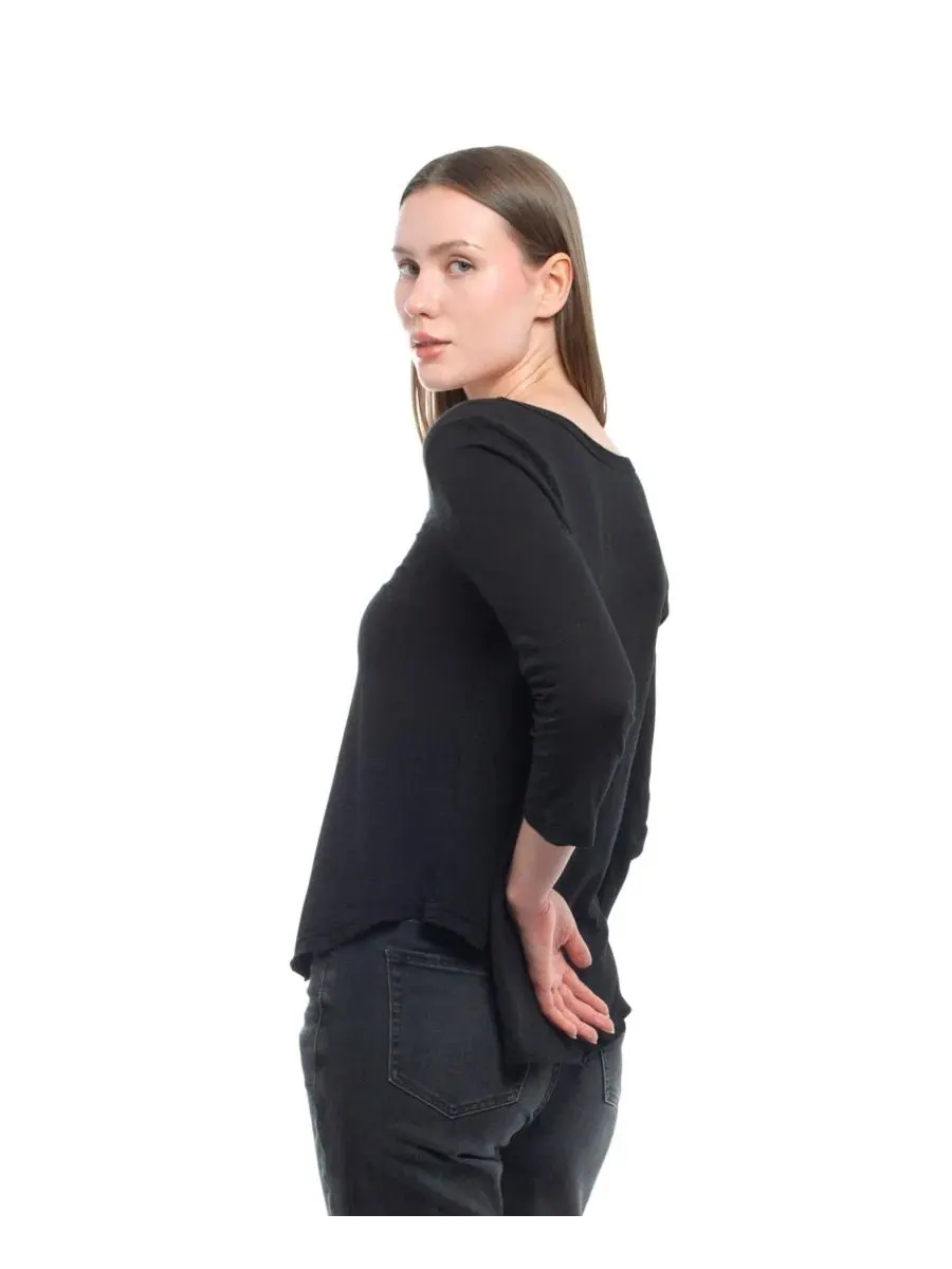 Женская футболка WILT с рукавом 3/4 и V-образным вырезом Wilt Clothing — изображение 2 из 5, черный