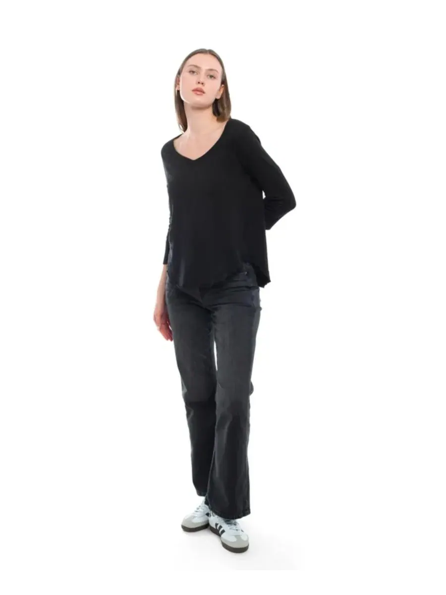 Женская футболка WILT с рукавом 3/4 и V-образным вырезом Wilt Clothing — изображение 3 из 5, черный