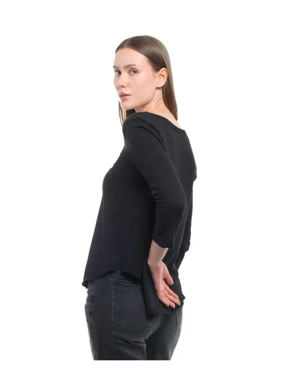 Женская футболка WILT с рукавом 3/4 и V-образным вырезом Wilt Clothing — изображение 4 из 5, черный