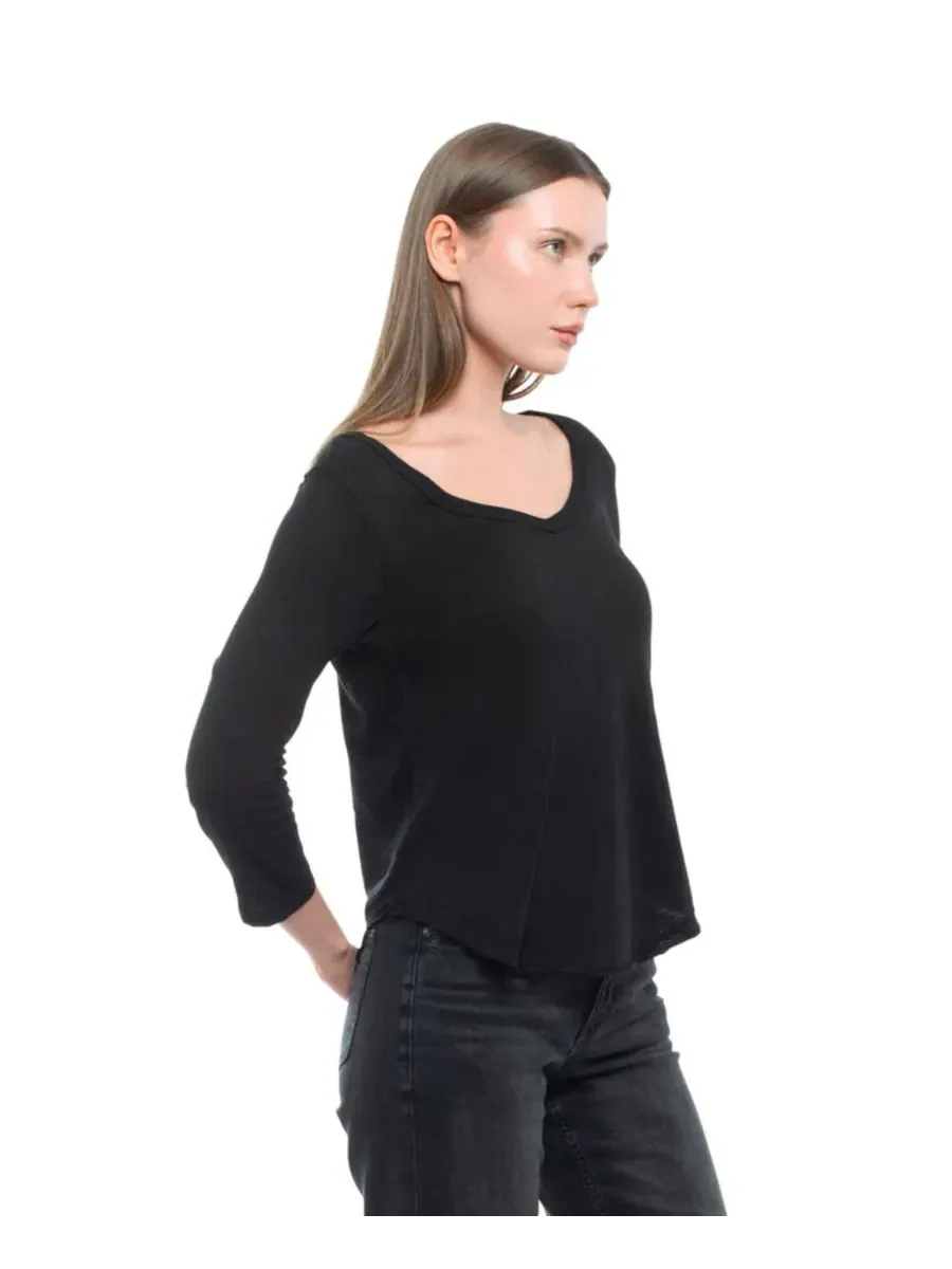 Женская футболка WILT с рукавом 3/4 и V-образным вырезом Wilt Clothing — изображение 5 из 5, черный