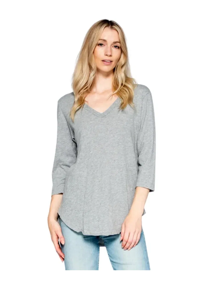 Женская футболка WILT с рукавом 3/4 и V-образным вырезом Wilt Clothing — серый