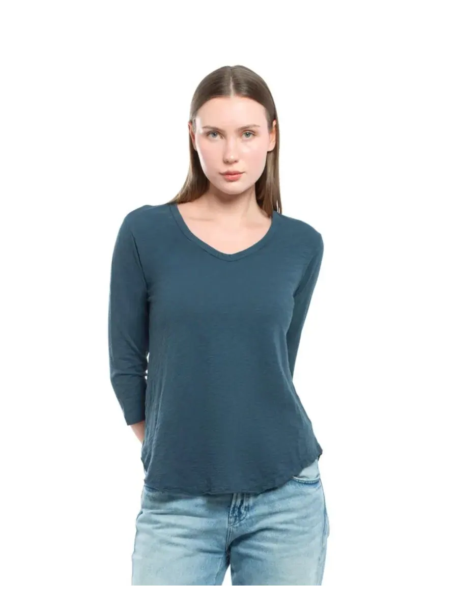 Женская футболка WILT с рукавом 3/4 и V-образным вырезом Wilt Clothing — изображение 1 из 4, синий