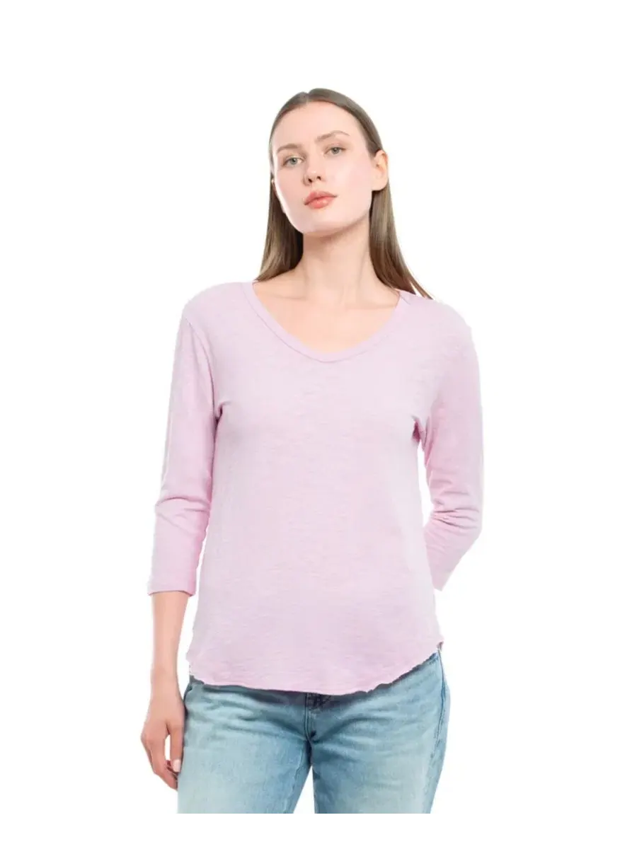 Женская футболка WILT с рукавом 3/4 и V-образным вырезом Wilt Clothing, сиреневый — изображение 1 из 4, фиолетовый
