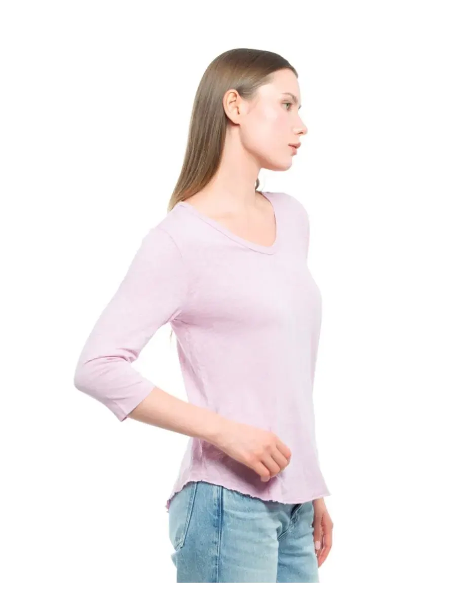 Женская футболка WILT с рукавом 3/4 и V-образным вырезом Wilt Clothing, сиреневый — изображение 3 из 4, фиолетовый