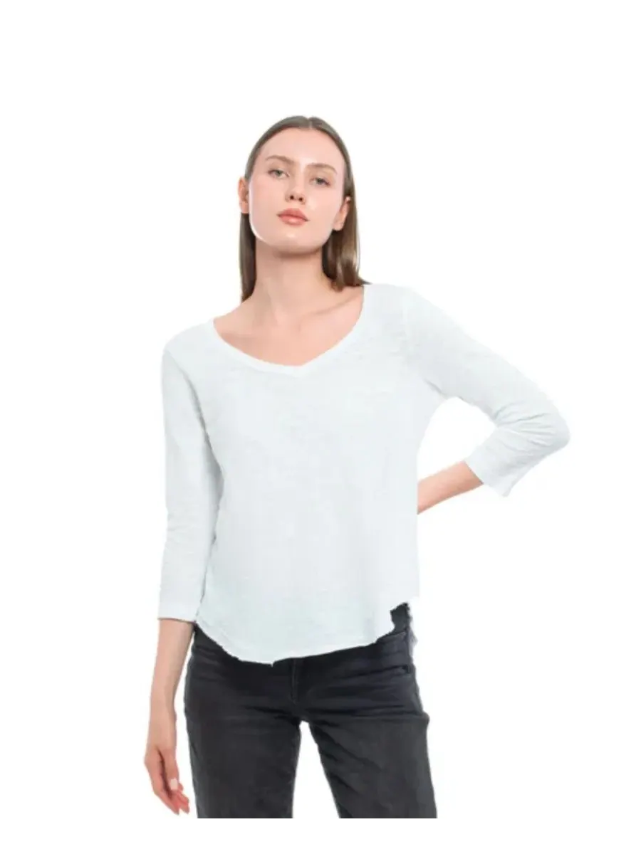 Женская футболка WILT с рукавом 3/4 и V-образным вырезом Wilt Clothing — изображение 1 из 3, белый
