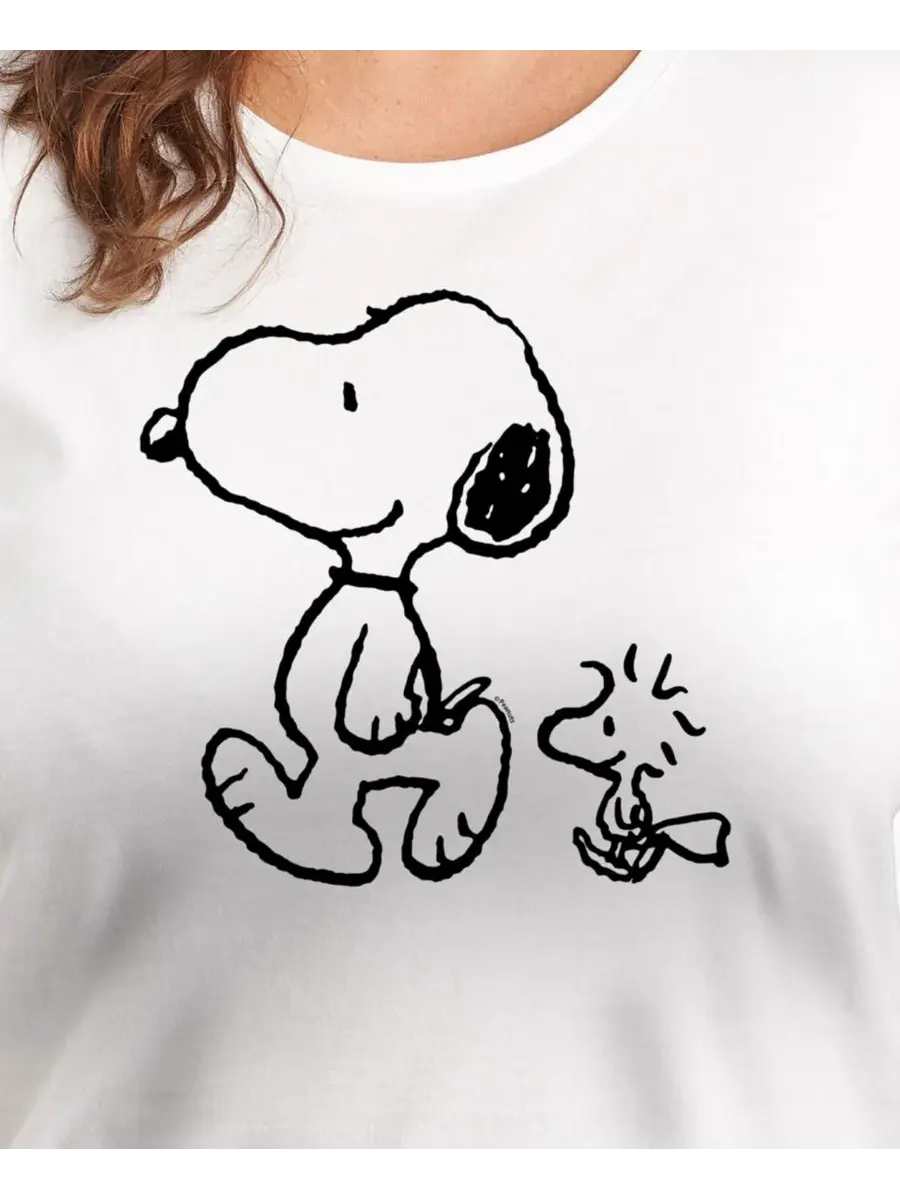 Модная футболка большого размера с графическим принтом "Peanuts Snoopy Woodstock Walk" и круглым — изображение 3 из 3, белый