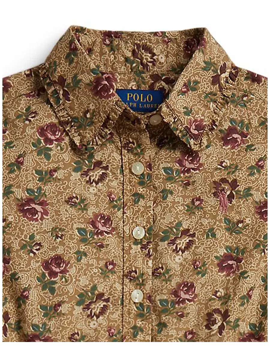 Платье-рубашка из хлопкового поплина с цветочным принтом Polo Ralph Lauren — изображение 4 из 5, розовый