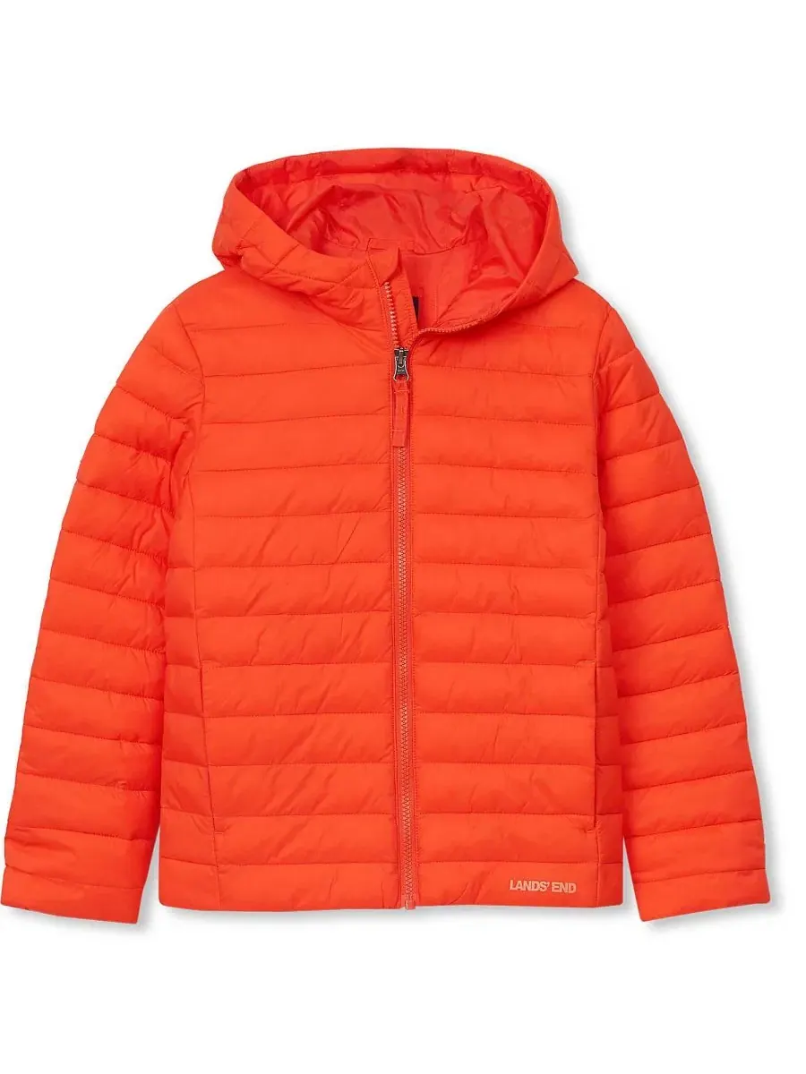 Детская куртка с капюшоном FeatherFree Insulated Hooded Packable Lands' End — изображение 1 из 4, яркий оранжевый