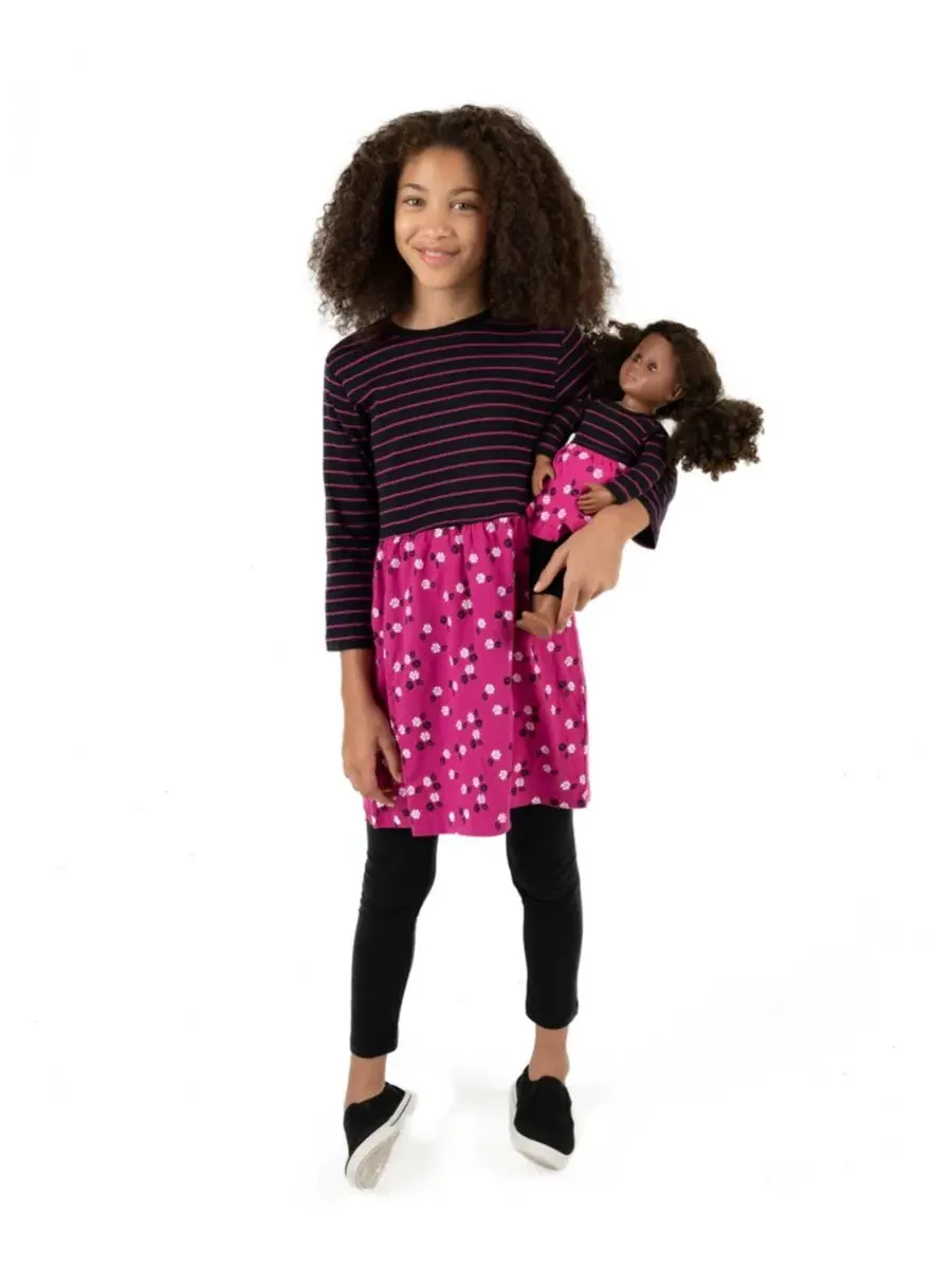 Платье-трапеция с длинным рукавом из хлопка Big Girls Matching Doll 100% Cotton Long Sleeve Skirt — изображение 1 из 3