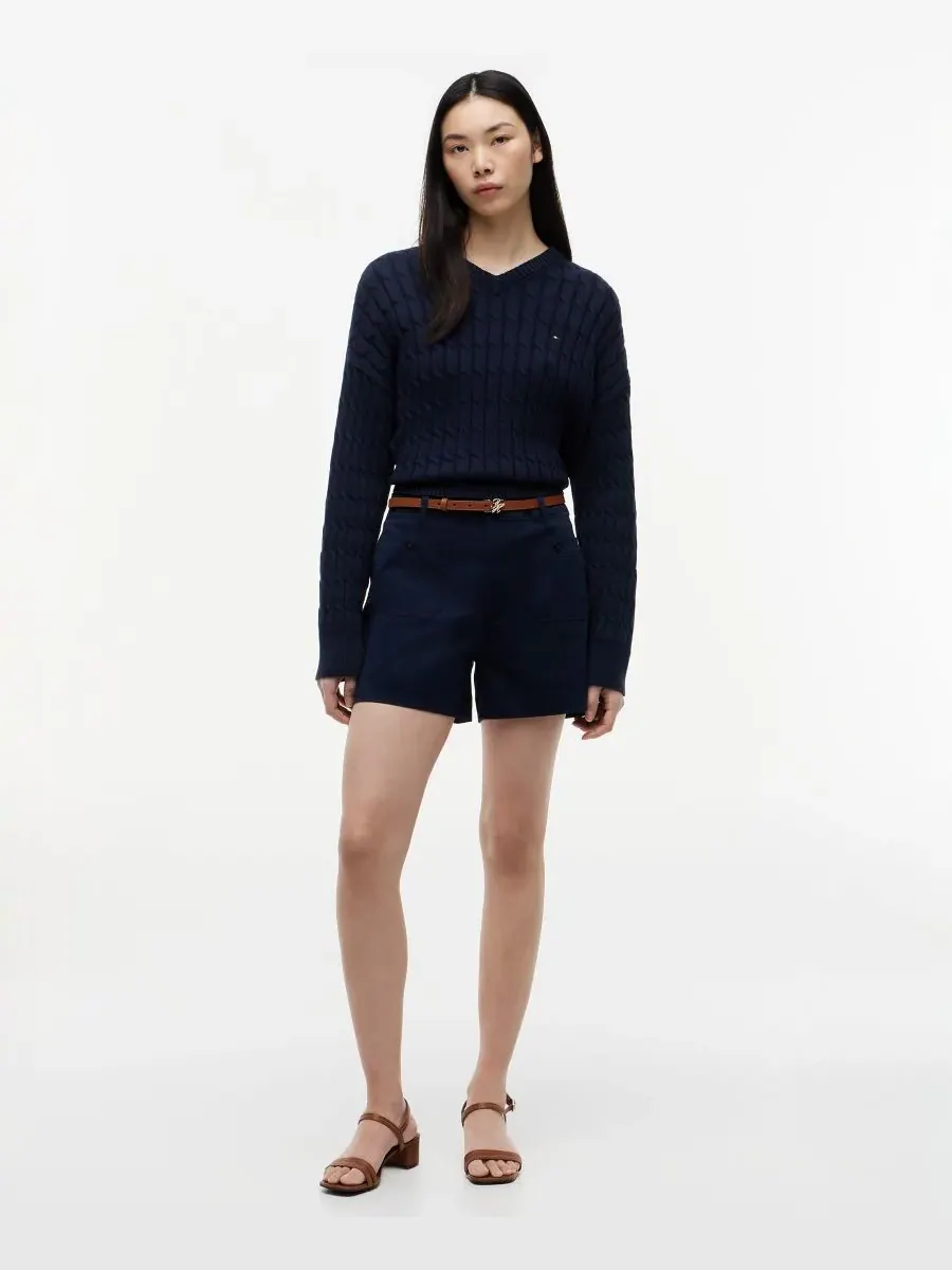 Женские шорты из твила с накладными карманами Tommy Hilfiger — изображение 1 из 4, темный темно-синий