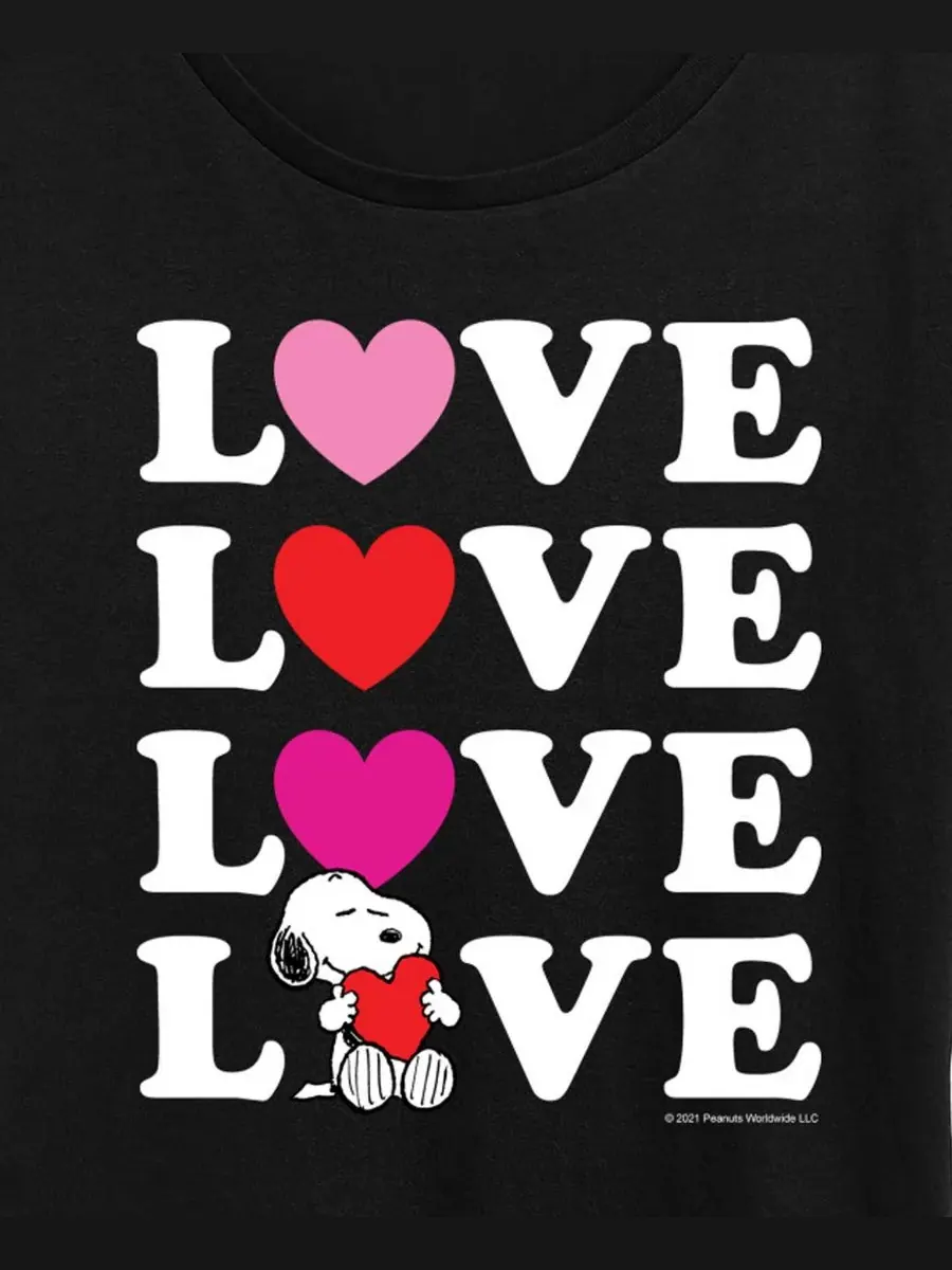 Женская футболка с коротким рукавом и графическим принтом "Peanuts Snoopy Valentine Love" Hybrid — изображение 2 из 3, черный