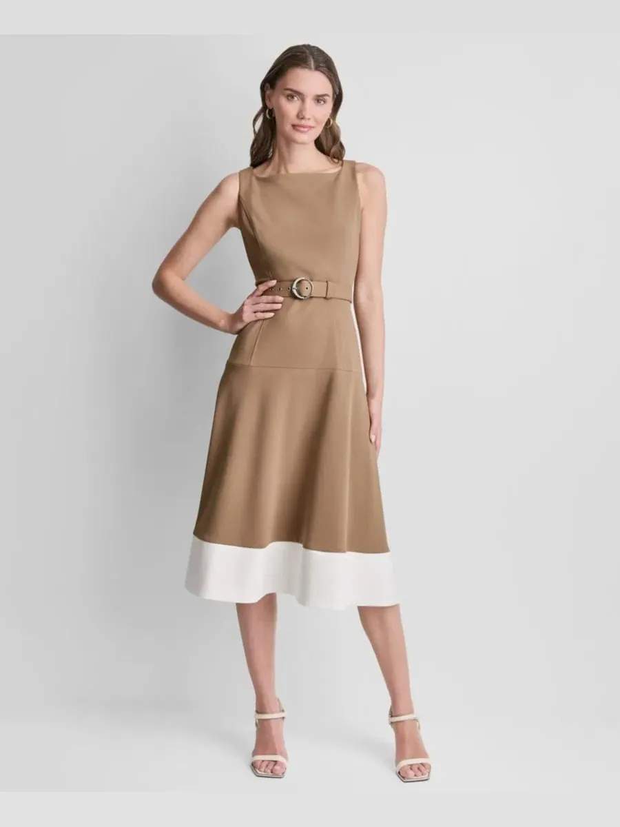 Платье-миди без рукавов с поясом DKNY — изображение 2 из 6, слоновая кость