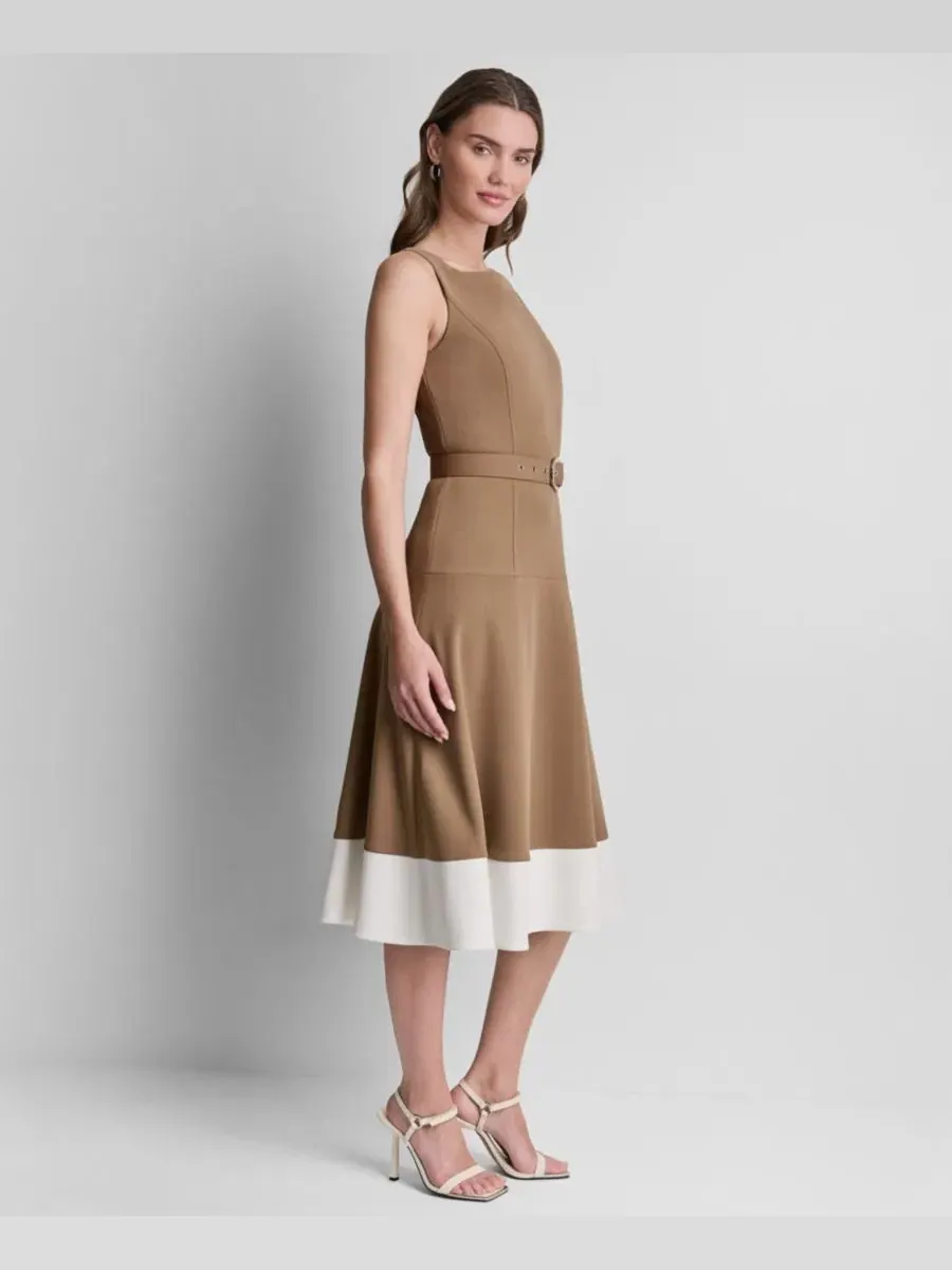 Платье-миди без рукавов с поясом DKNY — изображение 3 из 6, слоновая кость