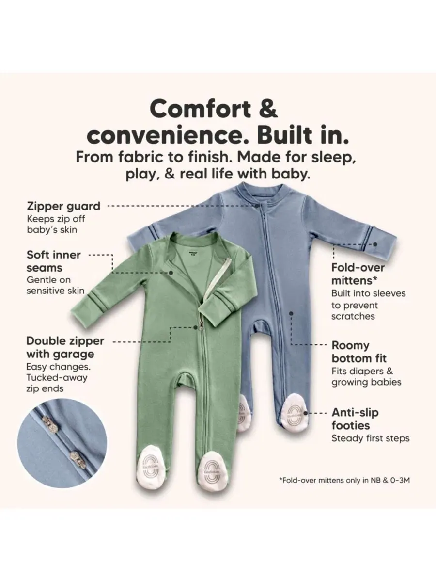 Комплект детских пижам-слипов Soothe Sleep N' Play, 2 шт., хлопок KeaBabies — изображение 4 из 9, шалфейный