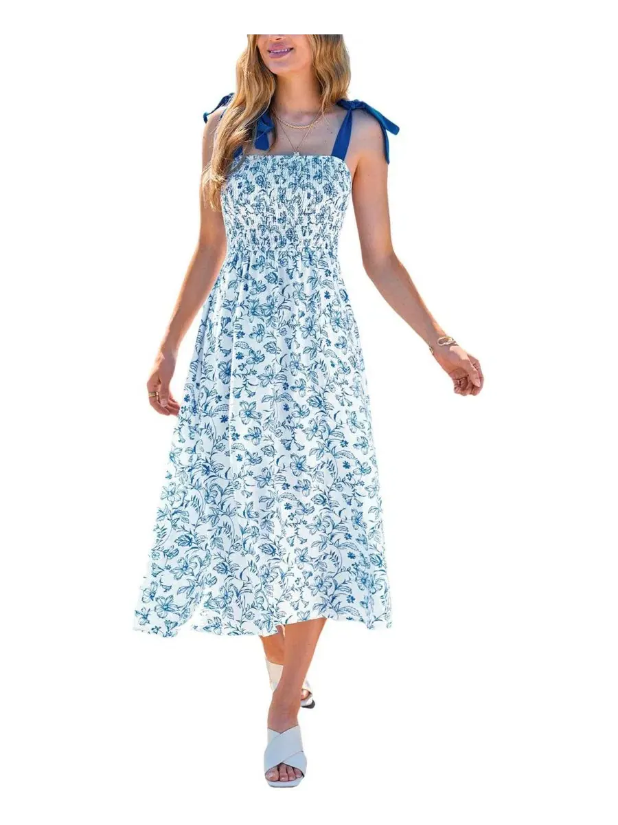 Макси-платье с квадратным вырезом и цветочным принтом In a Good Mood Floral Maxi Beach Dress Cupshe — изображение 1 из 3