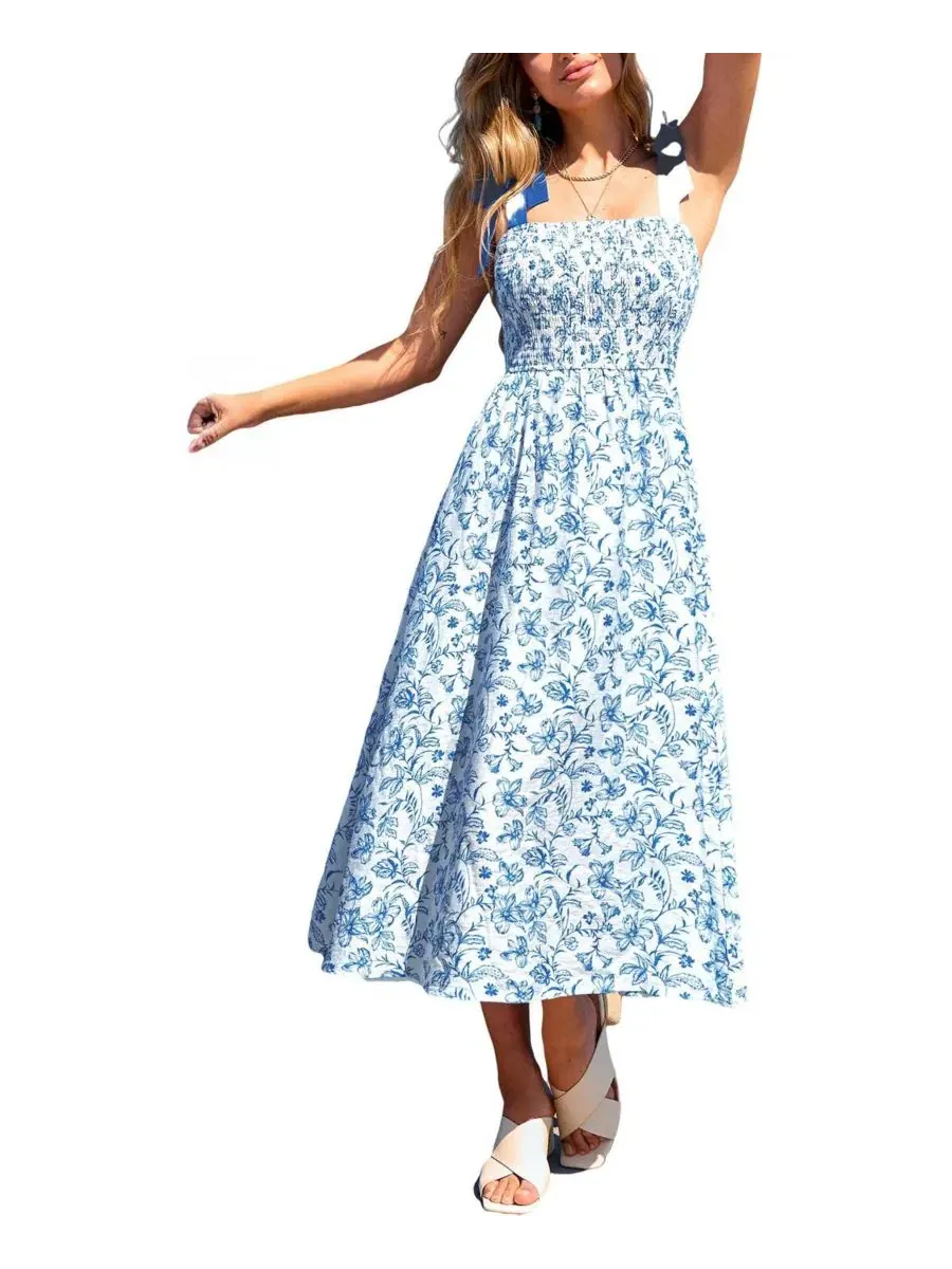 Макси-платье с квадратным вырезом и цветочным принтом In a Good Mood Floral Maxi Beach Dress Cupshe — изображение 2 из 3