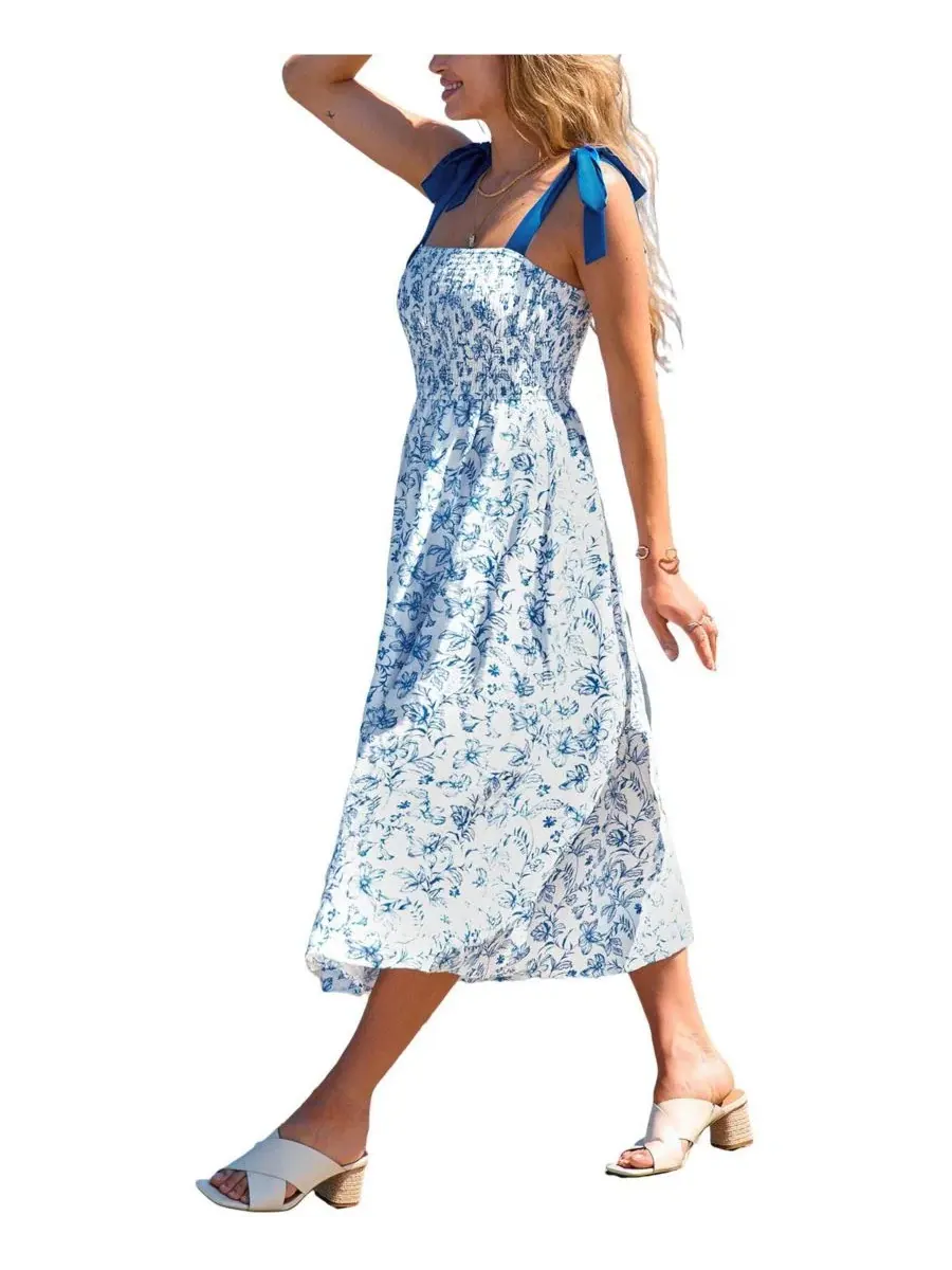 Макси-платье с квадратным вырезом и цветочным принтом In a Good Mood Floral Maxi Beach Dress Cupshe — изображение 3 из 3