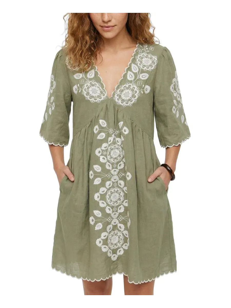 Платье мини с вышивкой Arabella V-Neck Raffya