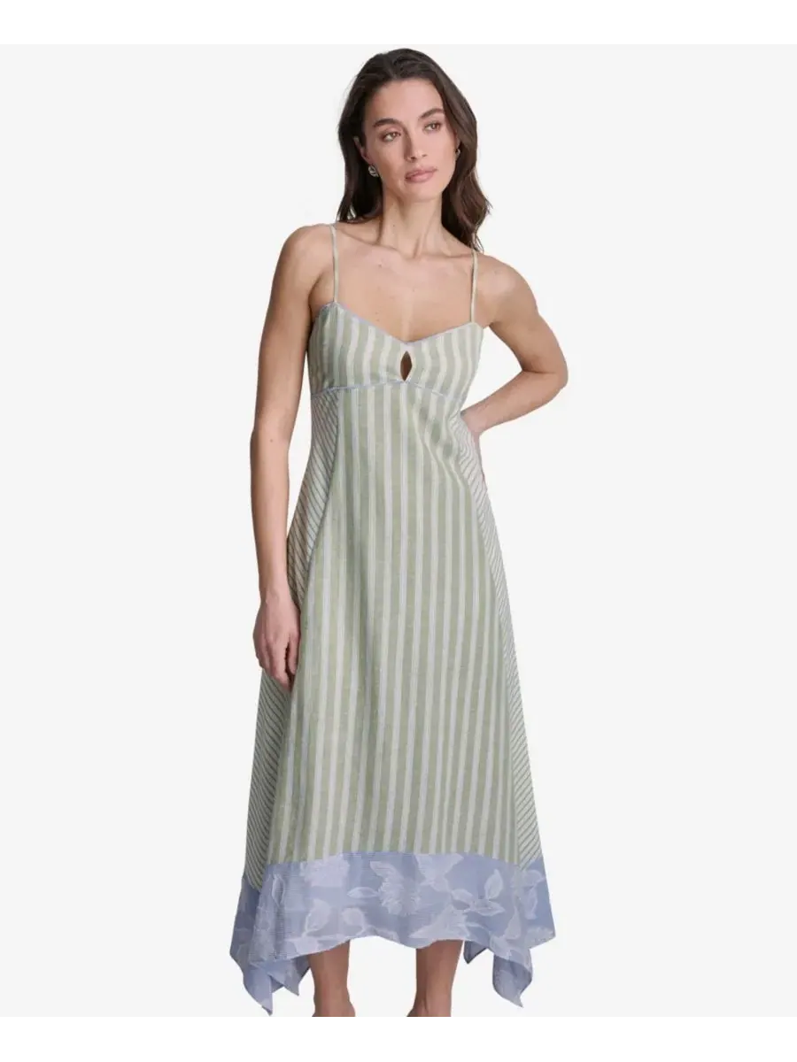 Платье миди с принтом в полоску, модель Striped High-Low BCBG — белый