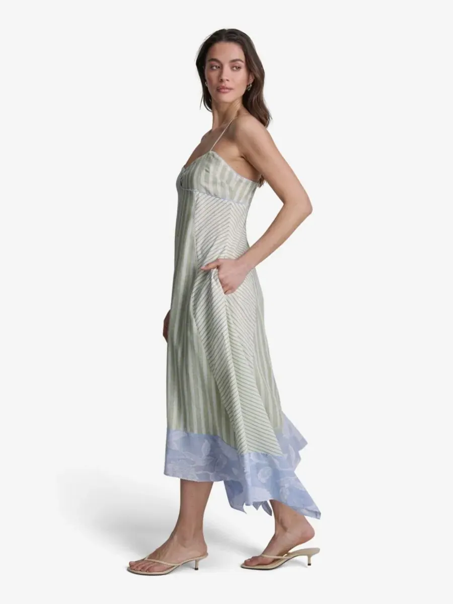 Платье миди с принтом в полоску, модель Striped High-Low BCBG — изображение 3 из 11, белый