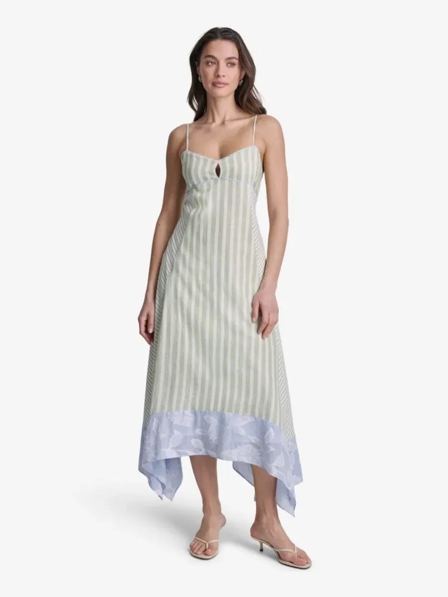 Платье миди с принтом в полоску, модель Striped High-Low BCBG — изображение 6 из 11, белый